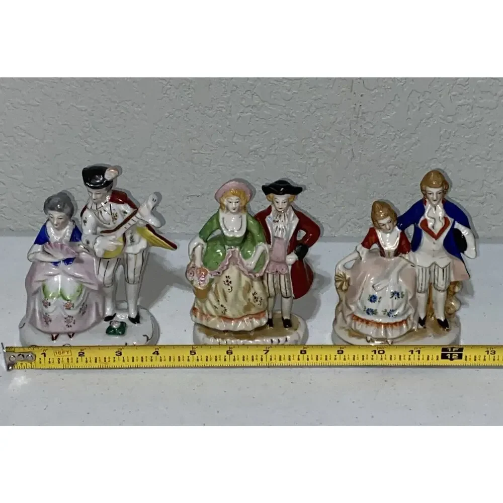 VTG Occupied Japan Colonial Couples Courting Figurine Set Lot 3 Porcelain 5”